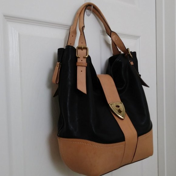 Brook Brothers Leather Black Tan Hobo Bag - Picture 5 of 16